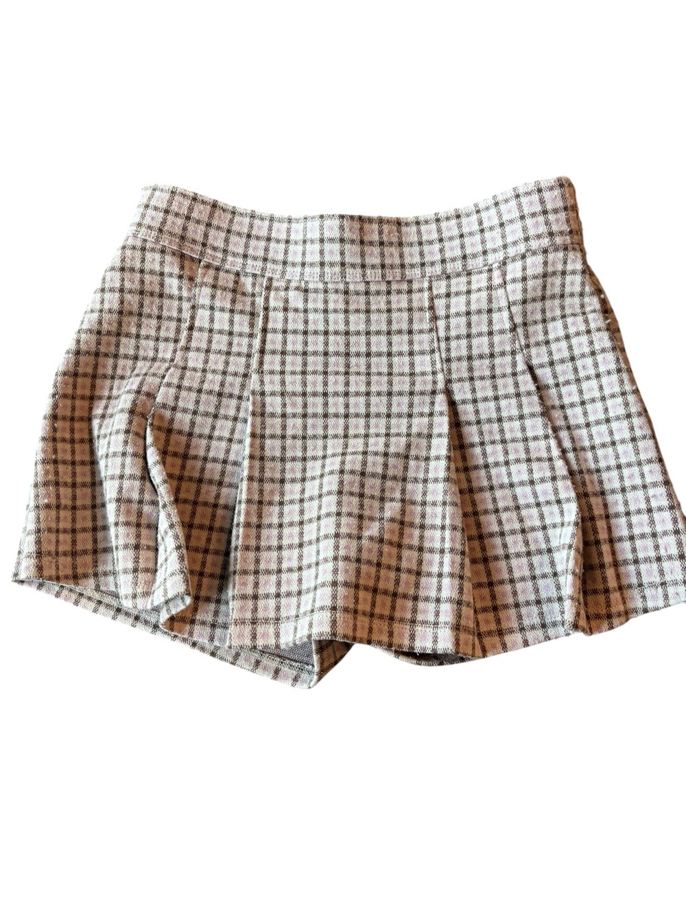 abercrombie kids Plaid Pleated Skort Shorts in Beige and Brown